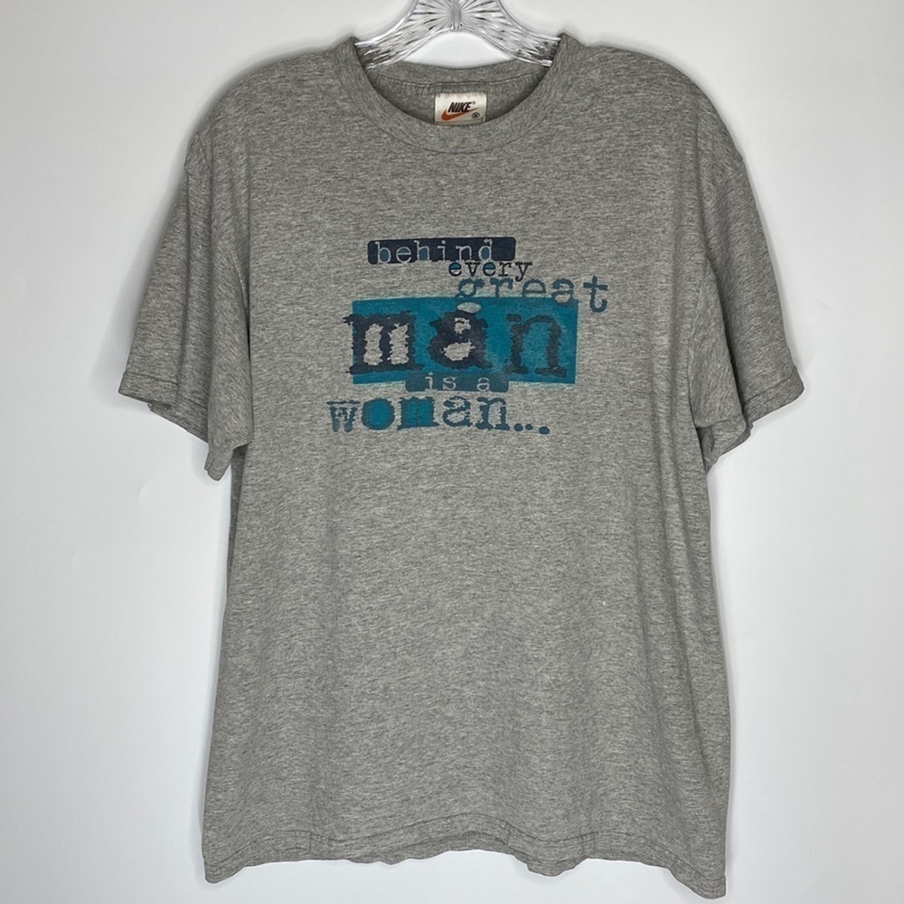 Vintage Nike Feminist Running Graphic Gray Short Sleeve Tshirt Medium